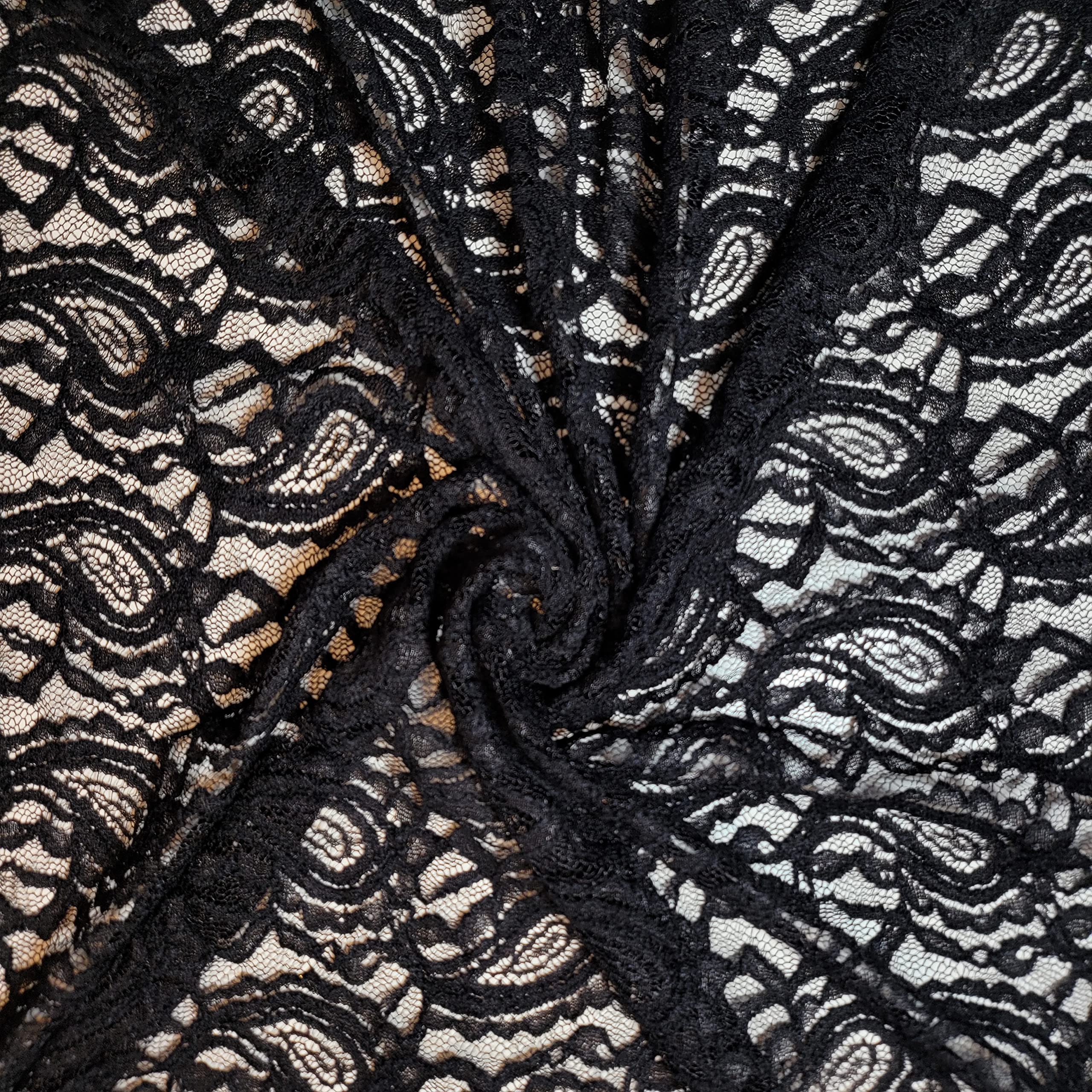 African Vintage Embroidery Bridal Nigerian French Embroidery Corded Budget Guipure Lace Mesh Net Fabric 54" Corded Budget Guipure Lace Mesh Net Fabric 54" (2 METER, Black Paisley #2) — image 1