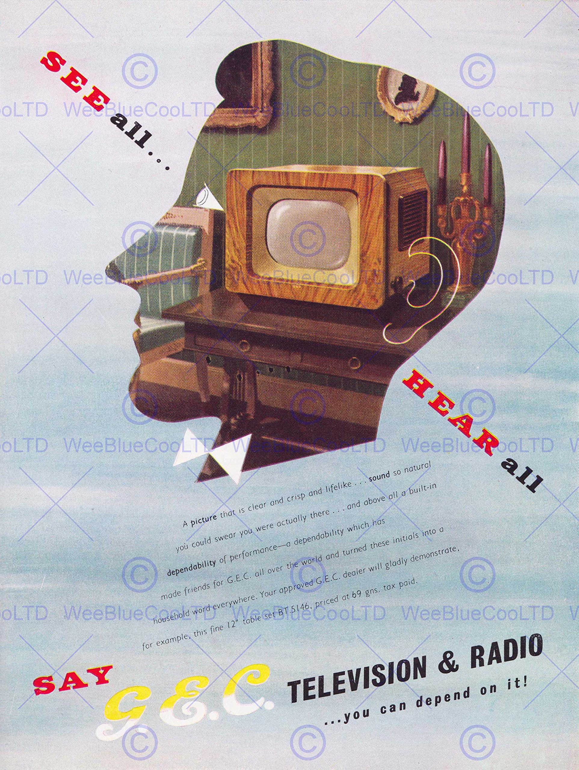 Wee Blue Coo LTD ADVERT HOUSE HOME TELEVISION RADIO RETRO VINTAGE HEAD FINE ART PRINT POSTER 30x40cm