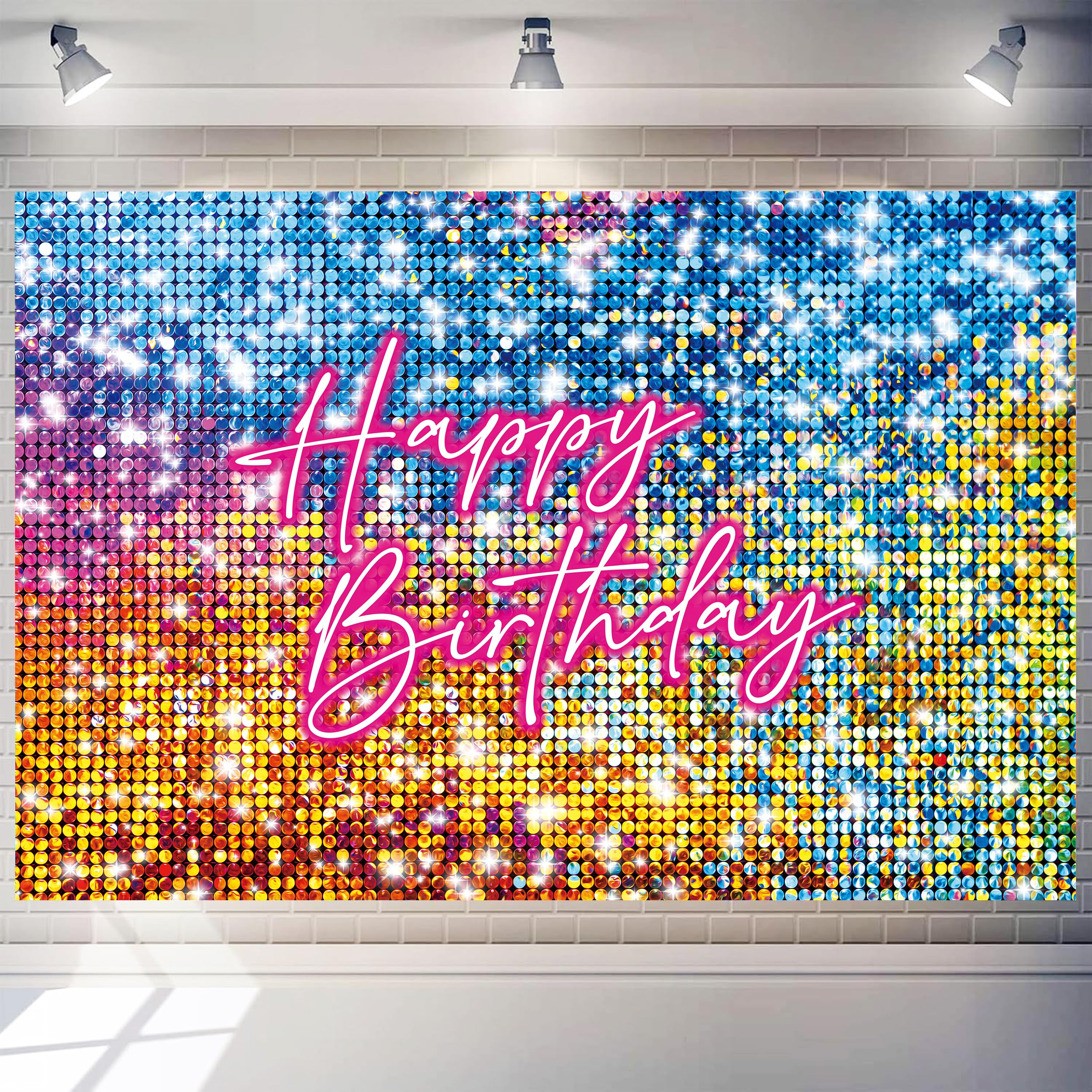 Atlastrip 7 x 5 ft Colorful Backdrop Birthday Background for Women Princess Neon Sequin Square Shimmer Decoration for Anniversary Party (Non-Glowing Brilliant Design) (Pink, 7 * 5 ft): PINK-BIRTHDAY 6*4 ft