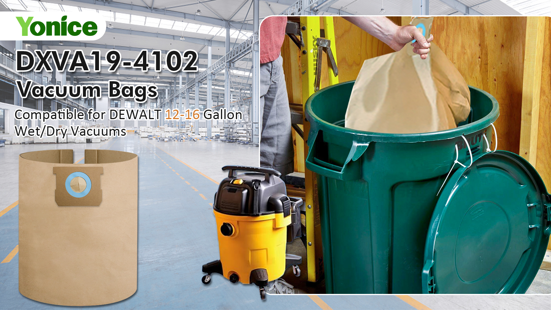 Image of DXVA19-4102 Vacuum Bags Compatible With DEWALT 12-16 Gallon Wet /Dry Vacuum, Disposable Dust Collection Filter Bag DXV12P DXV14P DXV16P DXV16PA DXV16S