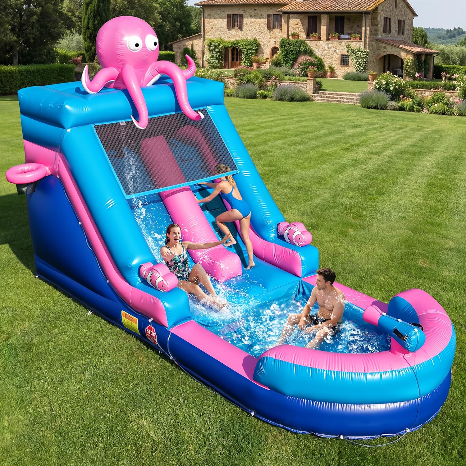 Inflatable Commercial Grade Water Slide: 21 ft (L) for Adults & Teenagers - Large Pool, Premium PVC, 1100W Blower, Octopus Style - for Backyard Party Outdoor