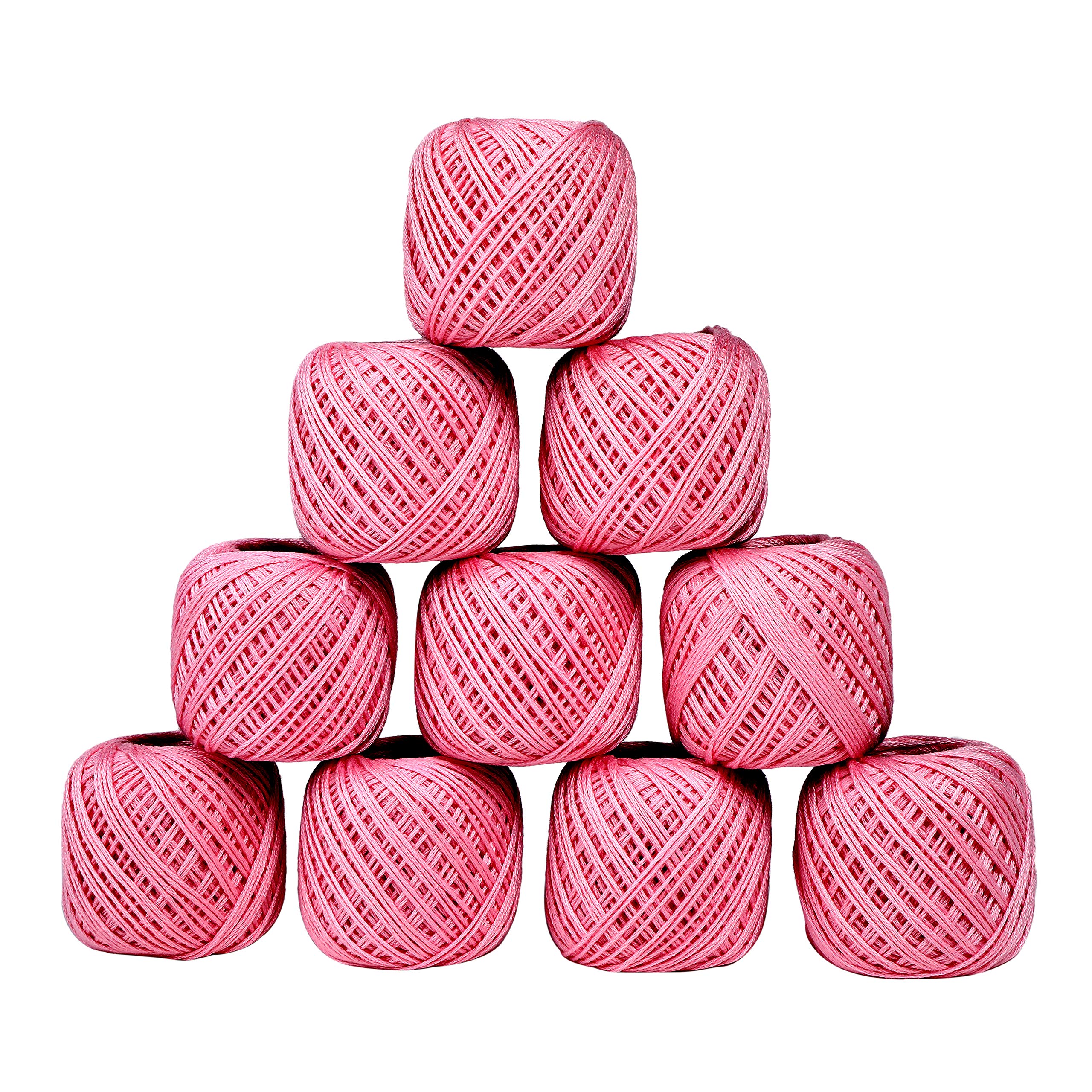 Crochet Thread Set Of 10 Ball, Size 20 Gram 55 To 60 Mtr Approx (Light Pink), Cotton, 200 Gram-image-7