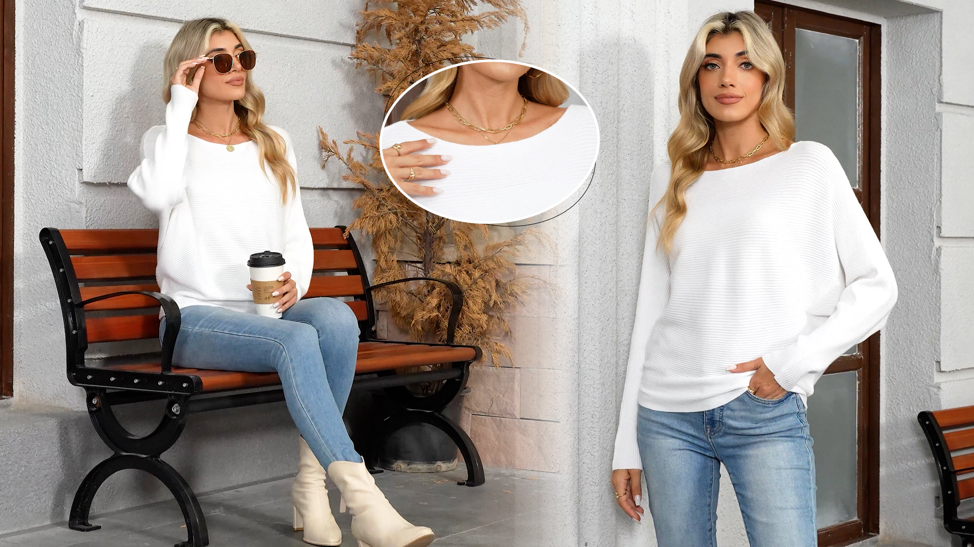 Aokende Women's Pullover Sweater - Long Sleeve Boat Neck Knitted Top, Slim-Fit Ribbed Casual Jumper - View #9