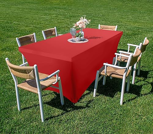 Miniatura 5 de CKE Mantel rectangular de 6 pies, paquete de 2 manteles ajustados de elastano, lavables, resistentes a las arrugas, mantel de patio para banquetes,