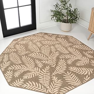 JONATHAN Y Palm Frond Indoor Outdoor Octagon Area Rug 8 Ft Brown/Beige, Nevis for Backyard, Patio, Porch, Easy-Cleaning, High Traffic, Pet-Friendly, Non-Shedding (SMB119A-8TGN)