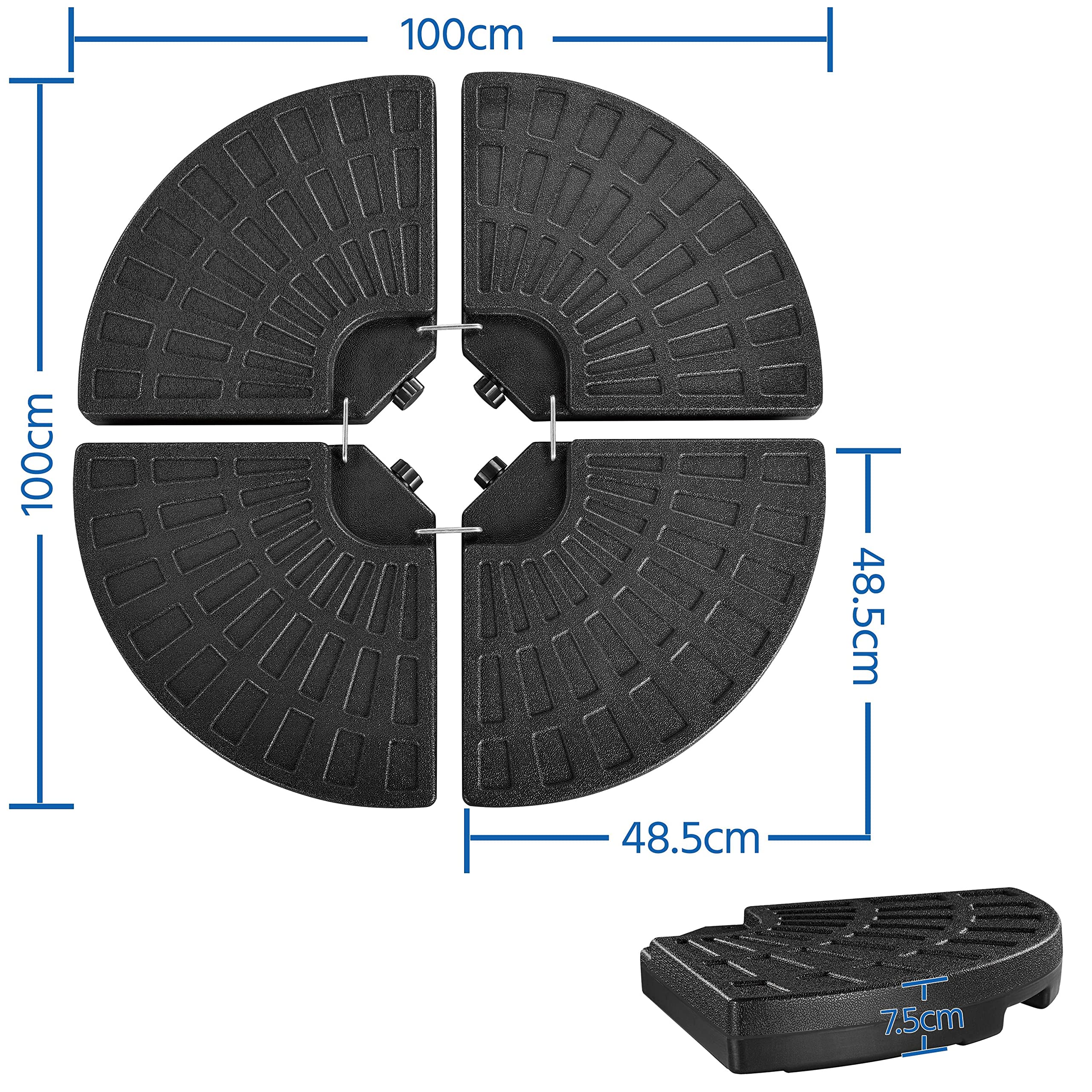 Abician 4 Pièces Pieds de Parasol Remplissable en Plastique HDPE Socle Rond pour Parasol de 1m de Diamètre Lestage Remplissable pour l’extérieur Terrasse Piscine Jardin Restaurant Noir