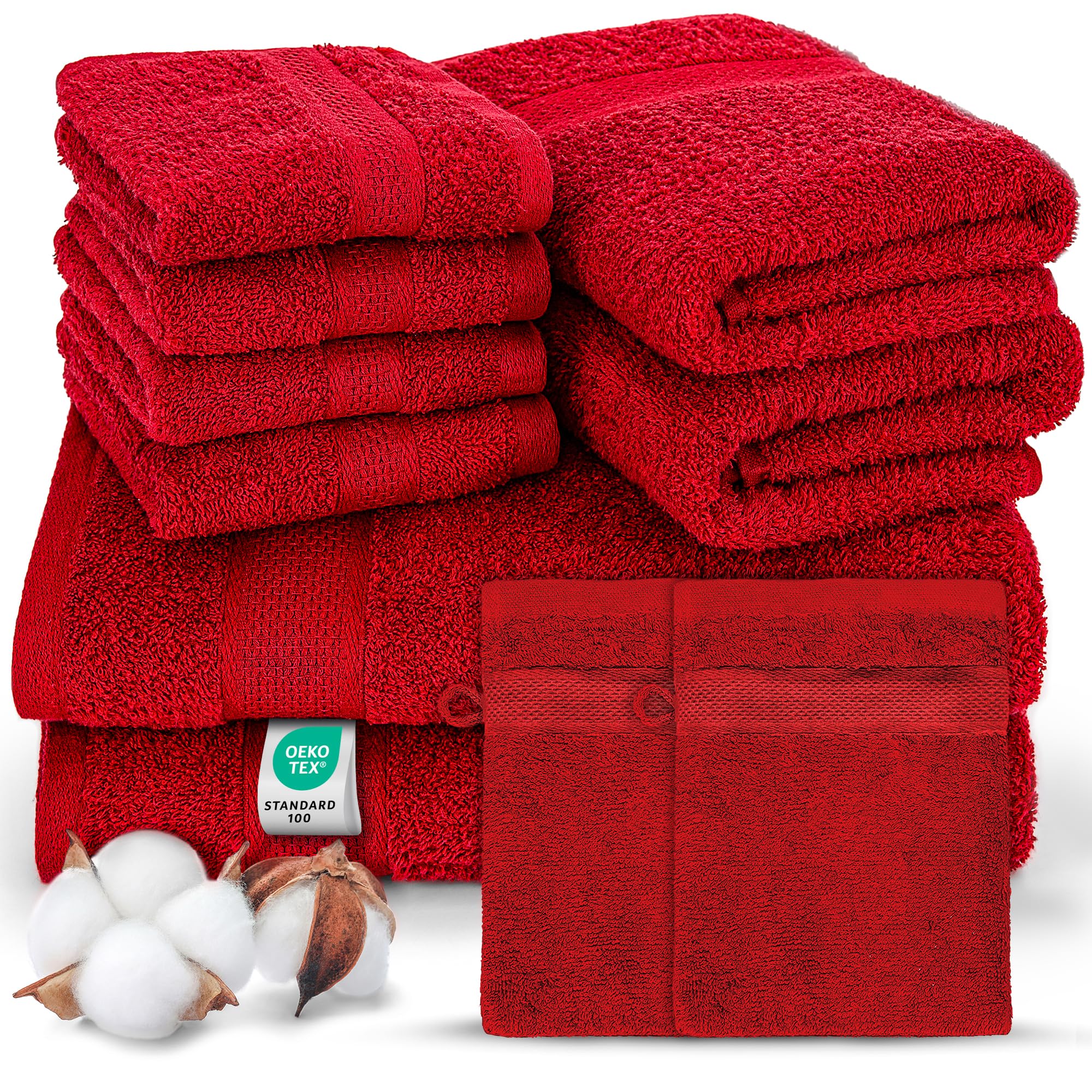 Premium 8-teiliges Handtuch Set mit Aufhängeschlaufe, 100% Baumwolle, Oeko Tex 100, 2 Handtücher 50x100cm, 2 Badetücher und 4 Waschlappen – sehr saugfähig und weiche Badezimmertücher
