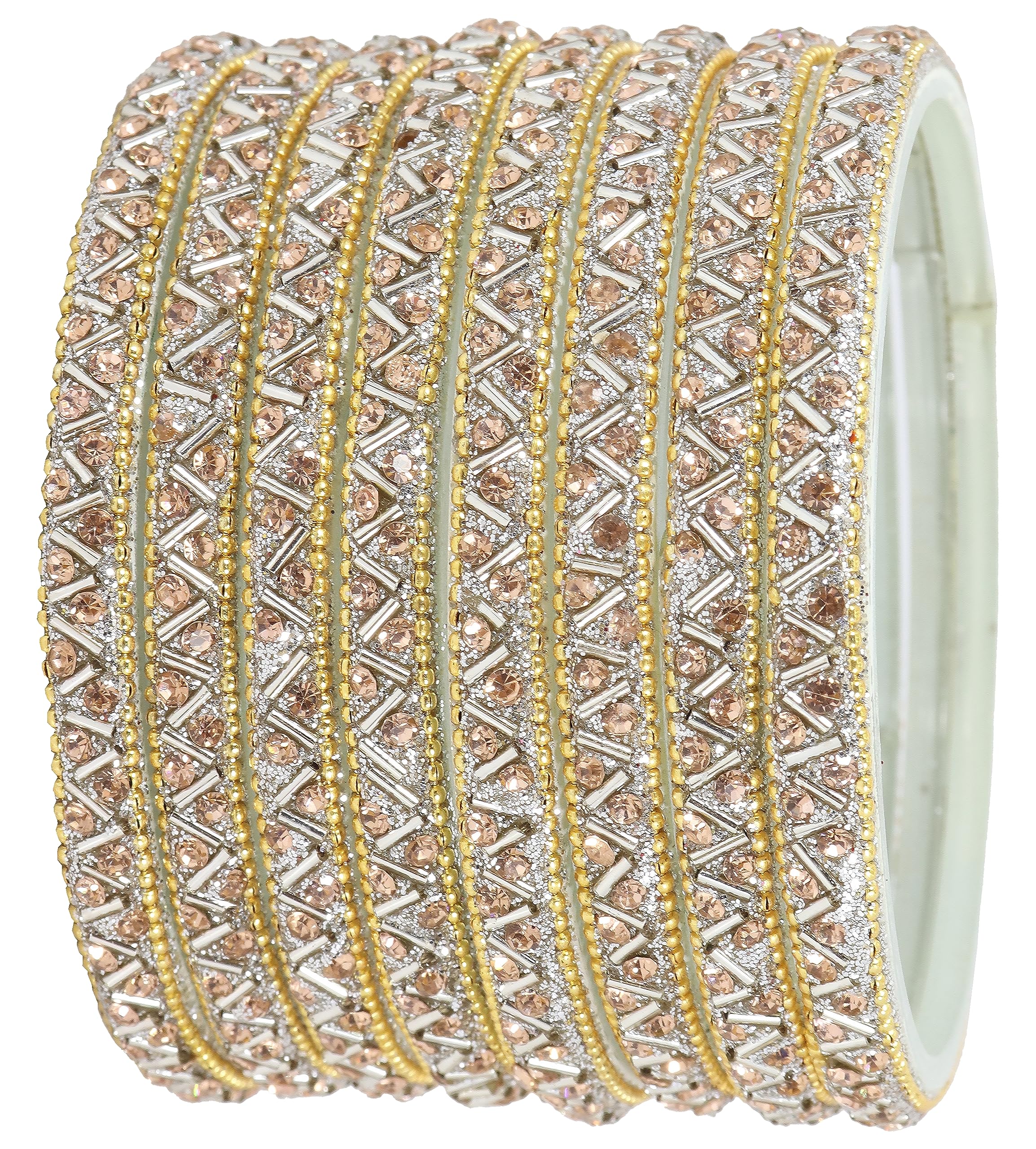 NMII Glass Bangles Set For Girls and Women Studded Zircon Gemstone and Beads I women bangles I (Pack of 8), (GK32_Nalki Lehar-Silver-2.4) (B0CCP1JX4F) Amazon Price History, Amazon Price Tracker