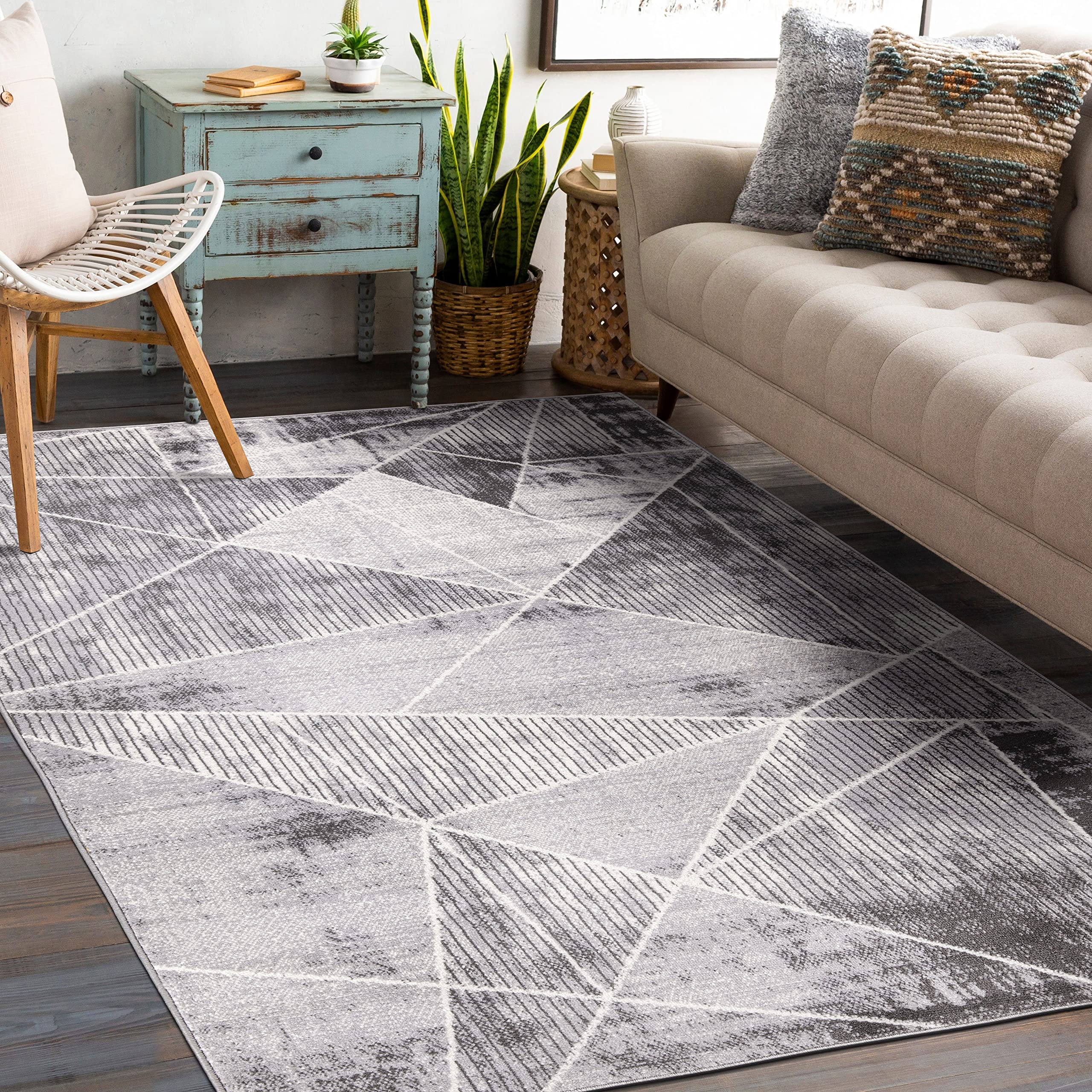 RugshopBasel Geometric Modern Area Rug 5' x 7' Gray