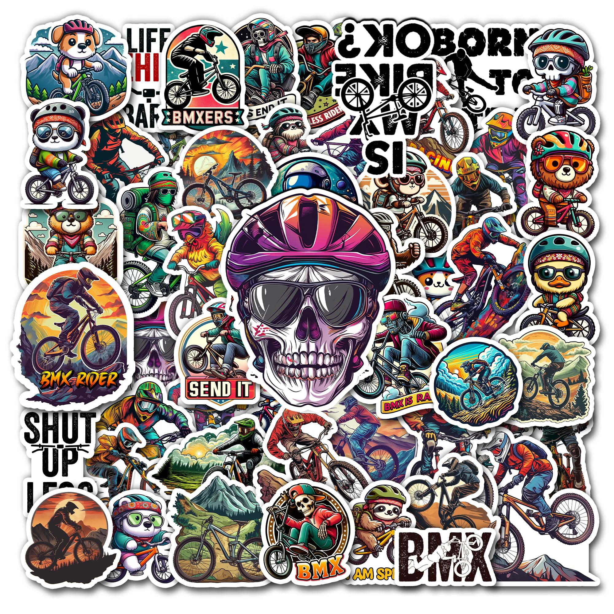 BIGZORO Pack 50 PCS Bike Stickers Waterproof Vinyl Decal Items for Biker Lovers Teens Outdoors Vintage Decorative Journal Scrapbook Laptop Phone Case