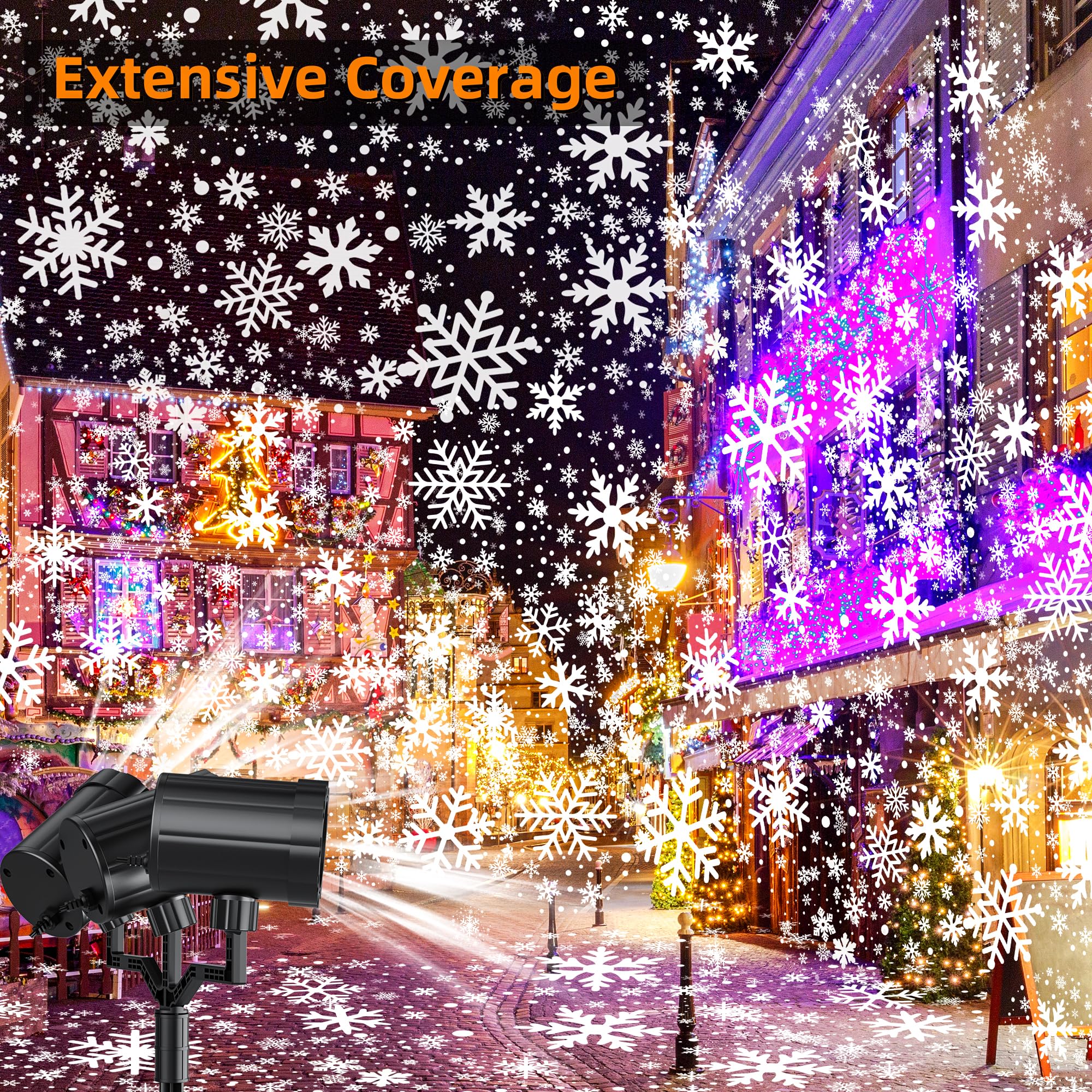 GUSODOR - Proiettore di luci natalizie per esterni, proiettore di fiocchi di neve aggiornato IP65, impermeabile, luci a LED per interni ed esterni, decorazione natalizia, vacanze, decorazione da