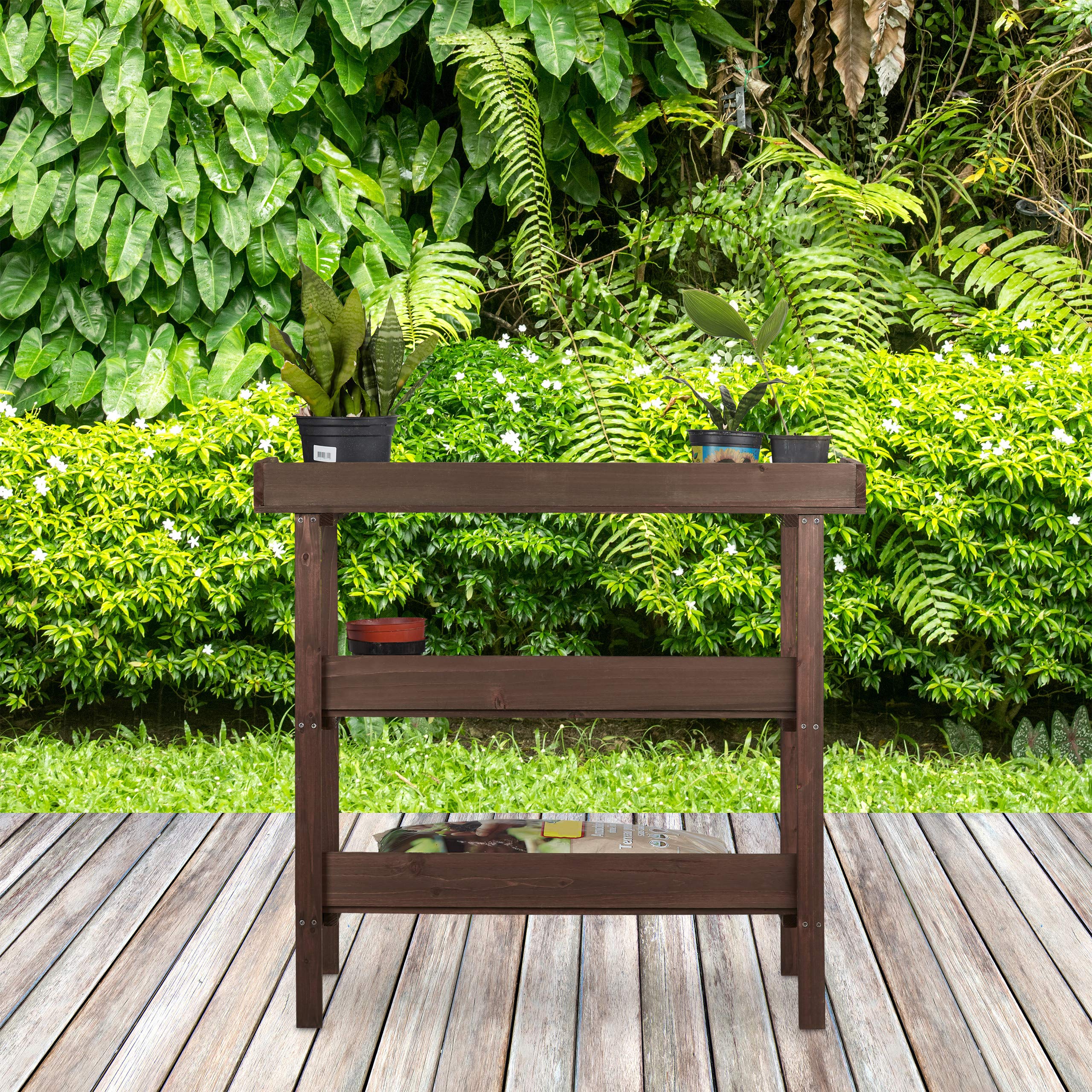 Relaxdays Mesa para huerto Urbano con Tres estantes, Invernadero, 86x92x42 cm, Marrón Oscuro