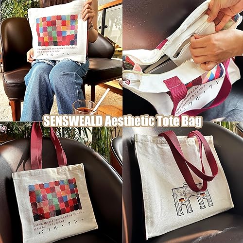 Miniatura 6 de Bolsa de lona con cremallera, duradera, portátil, reutilizable, bolsa de lona estética para mujeres