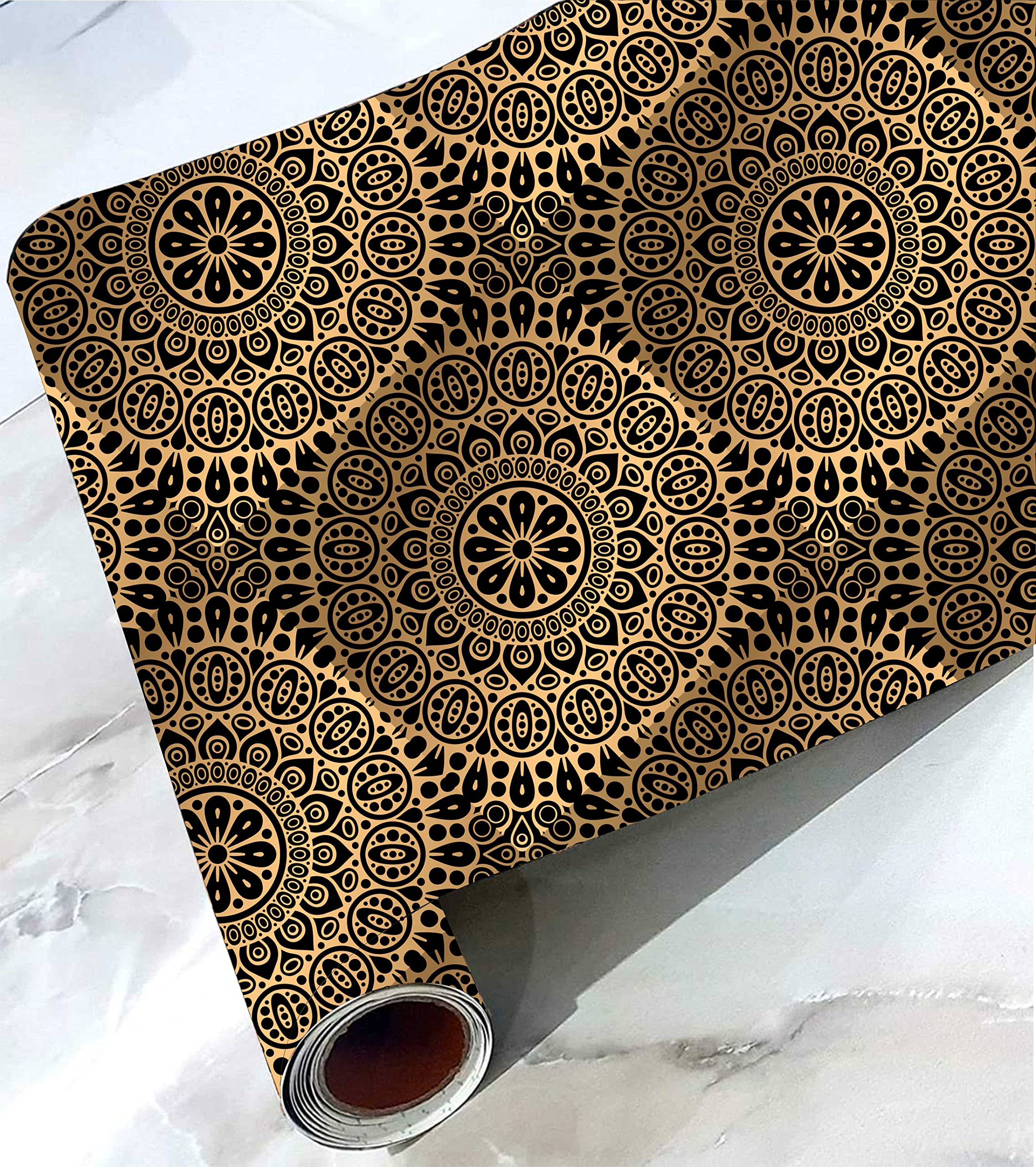 Cabana Homes Wall Stickers DIY Decal 3D Circle Wallpaper for Home Decor (45 x 125 cm, 2 Rolls) (12 sq. ft) Decorative Self Adhesive Living Room, Black Golden, Made in India