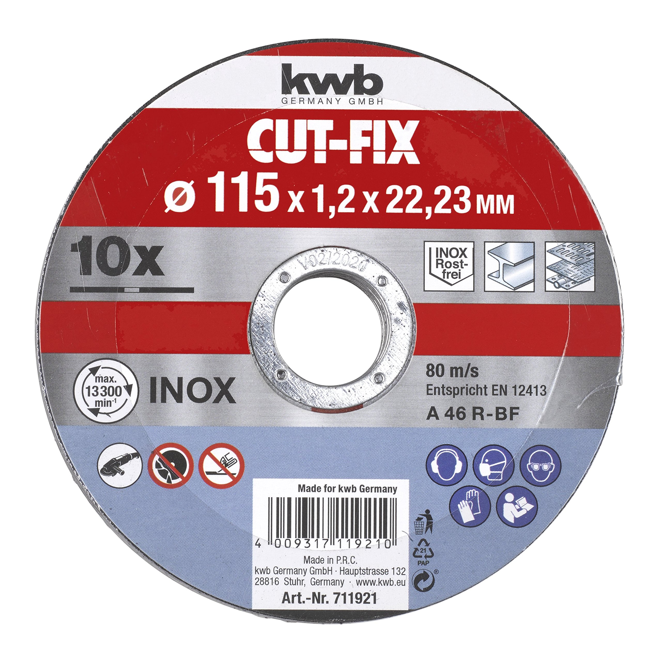 kwb 711921 FIX Cutting Economy pack-115 x 1.2 Flex disc Set for Angle Grinders, 10 Pieces, 115 x 1,0 mm