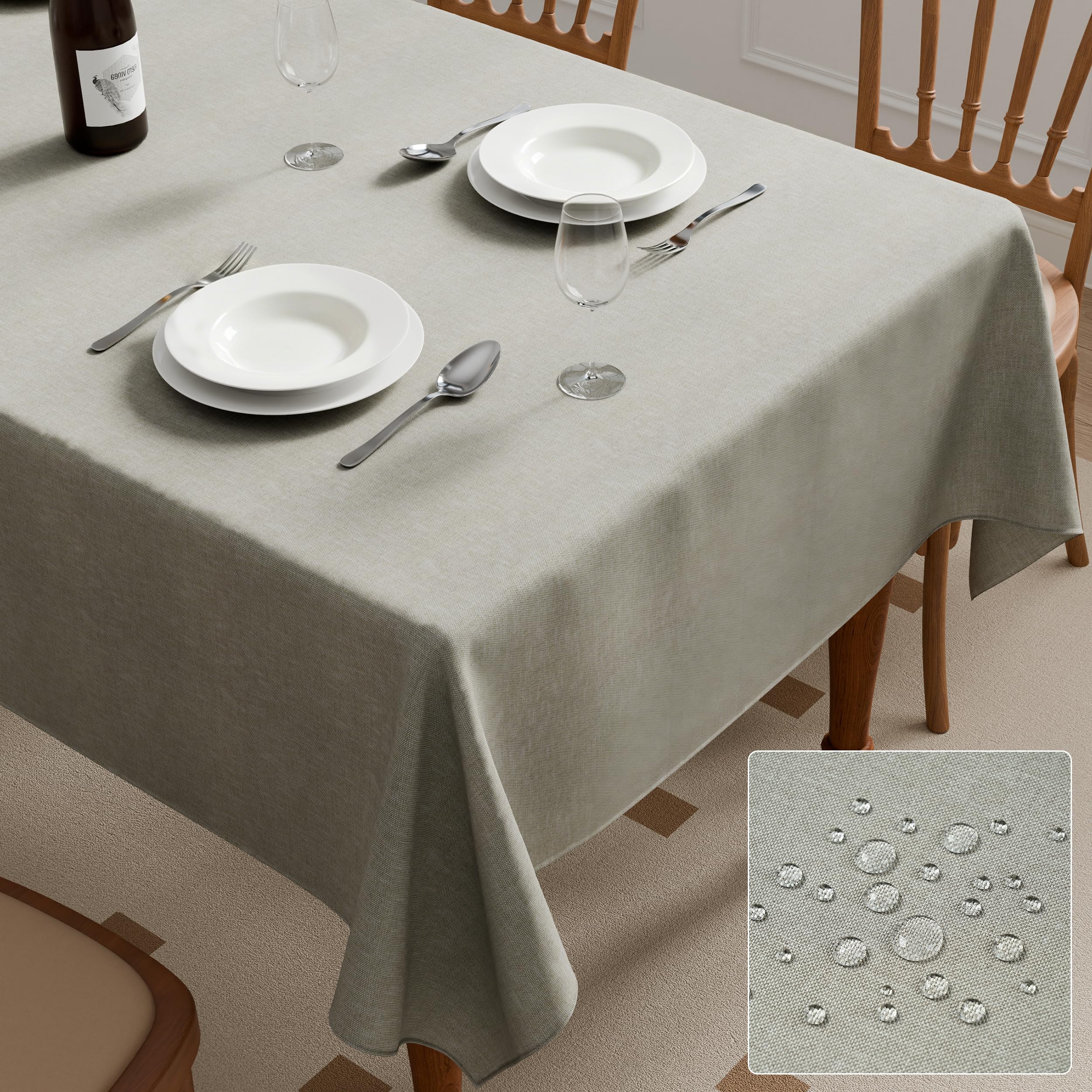 Roerf Rectangle Tablecloth 140x180cm, Flaxen Faux Linen Spill-Proof Wipeable Water Resistant Table Cover for Dining Kitchen Garden Indoor Outdoor, 55x71inch