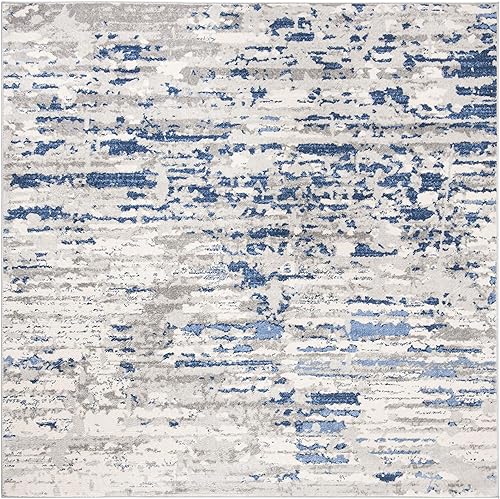 Miniatura 11 de SAFAVIEH Jasper Collection - Alfombra de pasillo de 2 x 8 pies, marfil y azul, diseño abstracto moderno, no desprende pelusa y de fácil cuidado,