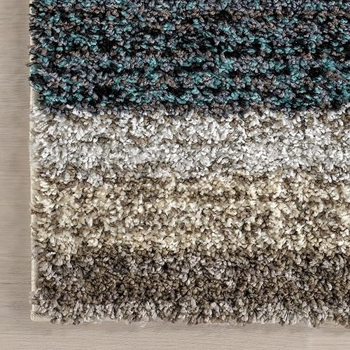 Miniatura 4 de nuLOOM Drey - Alfombra de pelo largo a rayas, 4 x 6 pies, azul multicolor