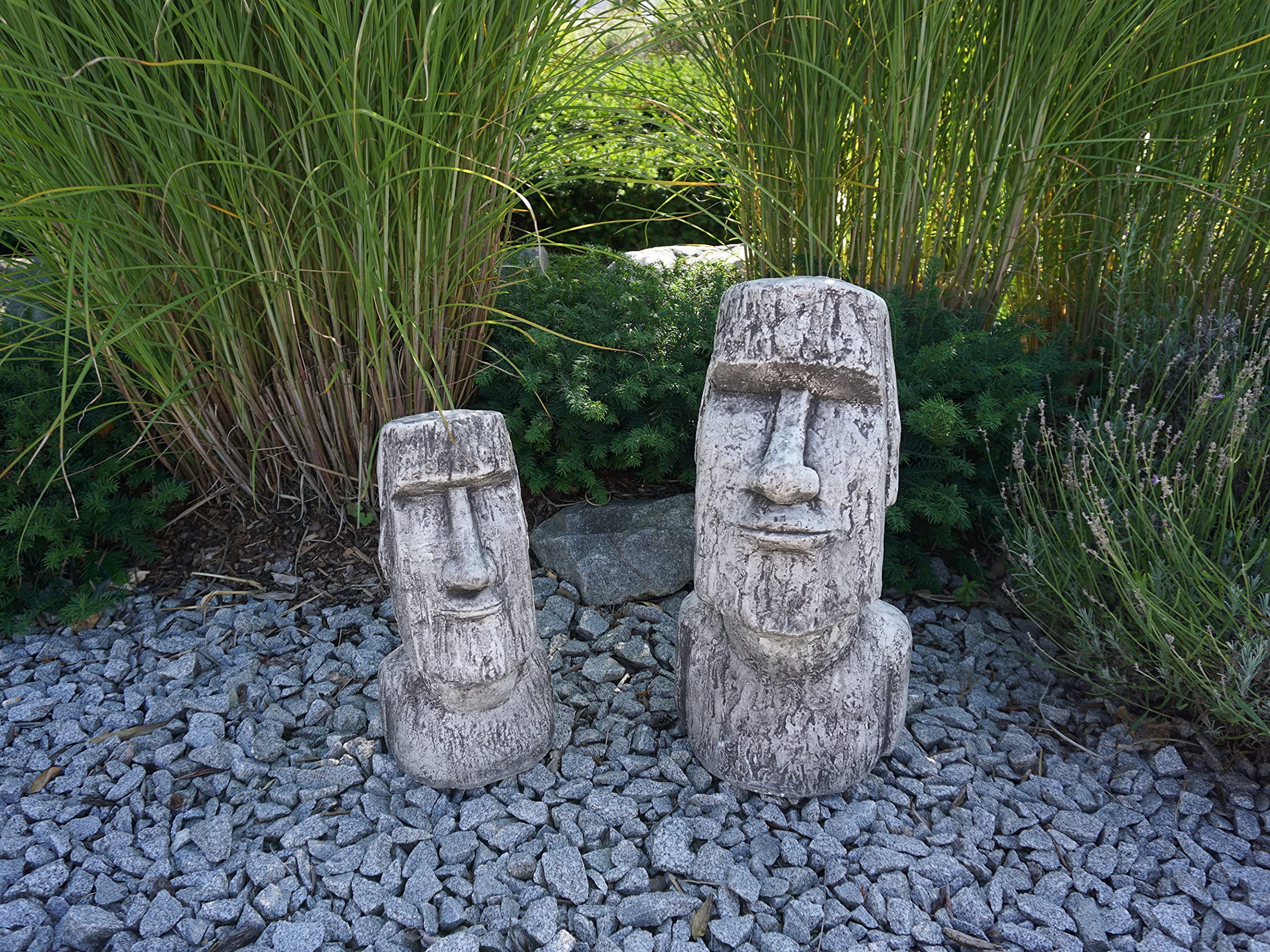 gartendekoparadies.de Moai-Kopf die Stein-Statuen der Osterinsel, Steinfigur, H. 41 cm, 16 kg, Grau, frostsicher aus Steinguss für Außenbereich