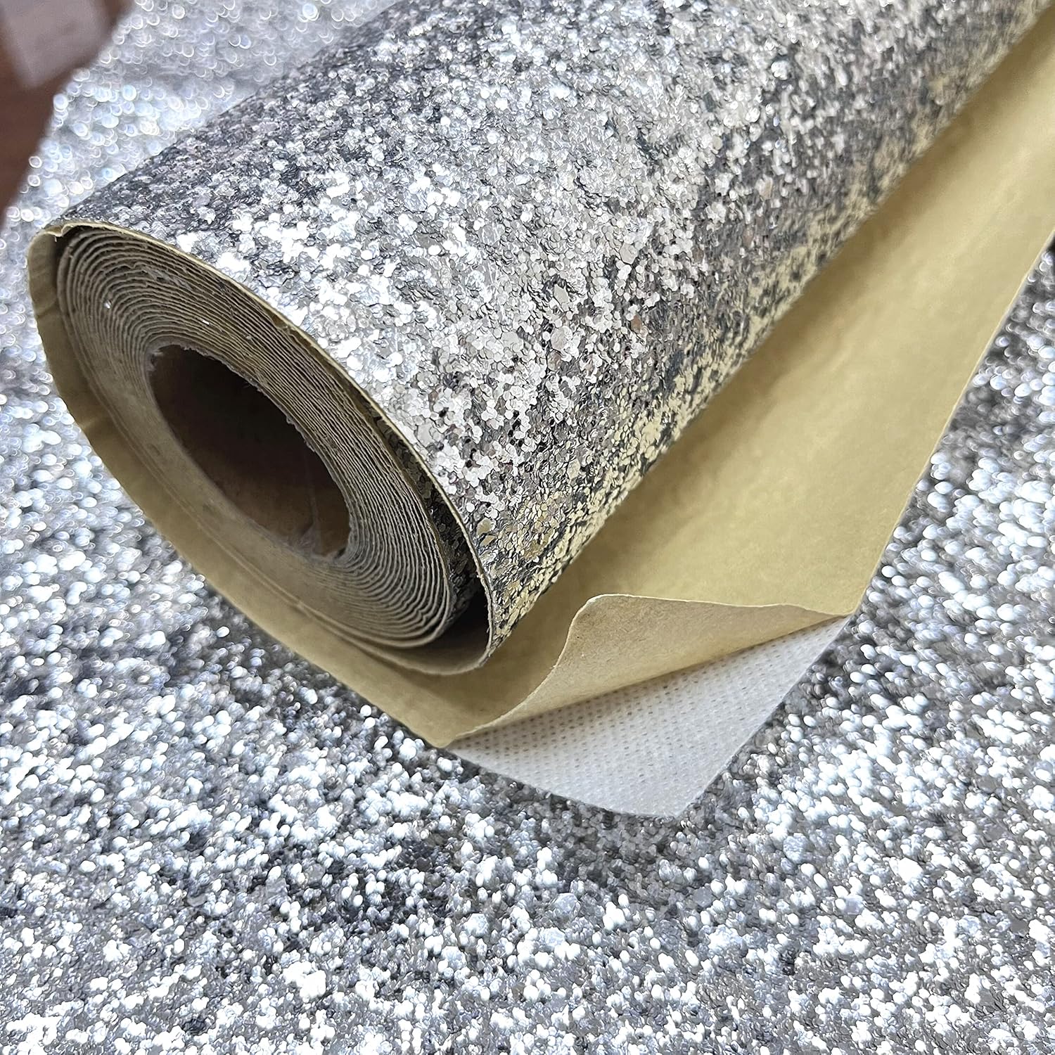 Silver Chunky Glitter Wallpaper Peel and Stick, Bling Sequins Glitter Wallpaper for Walls (17.3" by 197", Sliver)