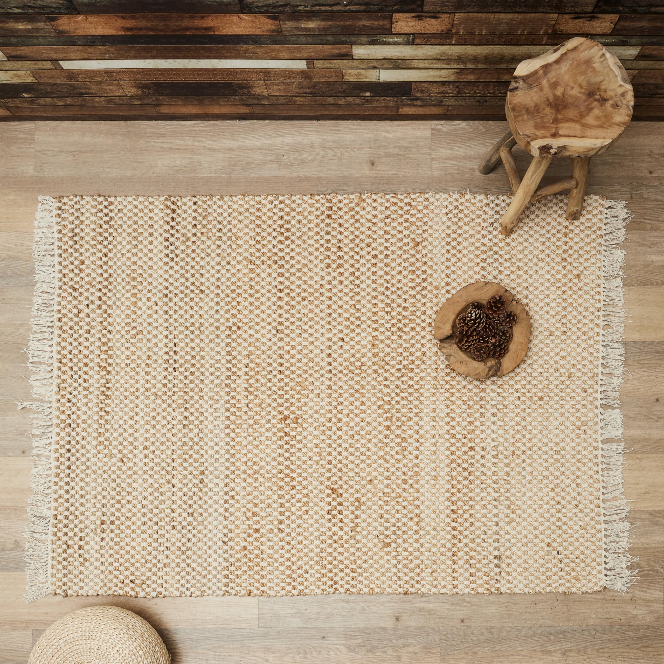HOME DECO FACTORY - Tx9026 - Tapis en Toile de Jute avec Franges 120X170 cm Deco Textile D'Interieur Tapis Decoration