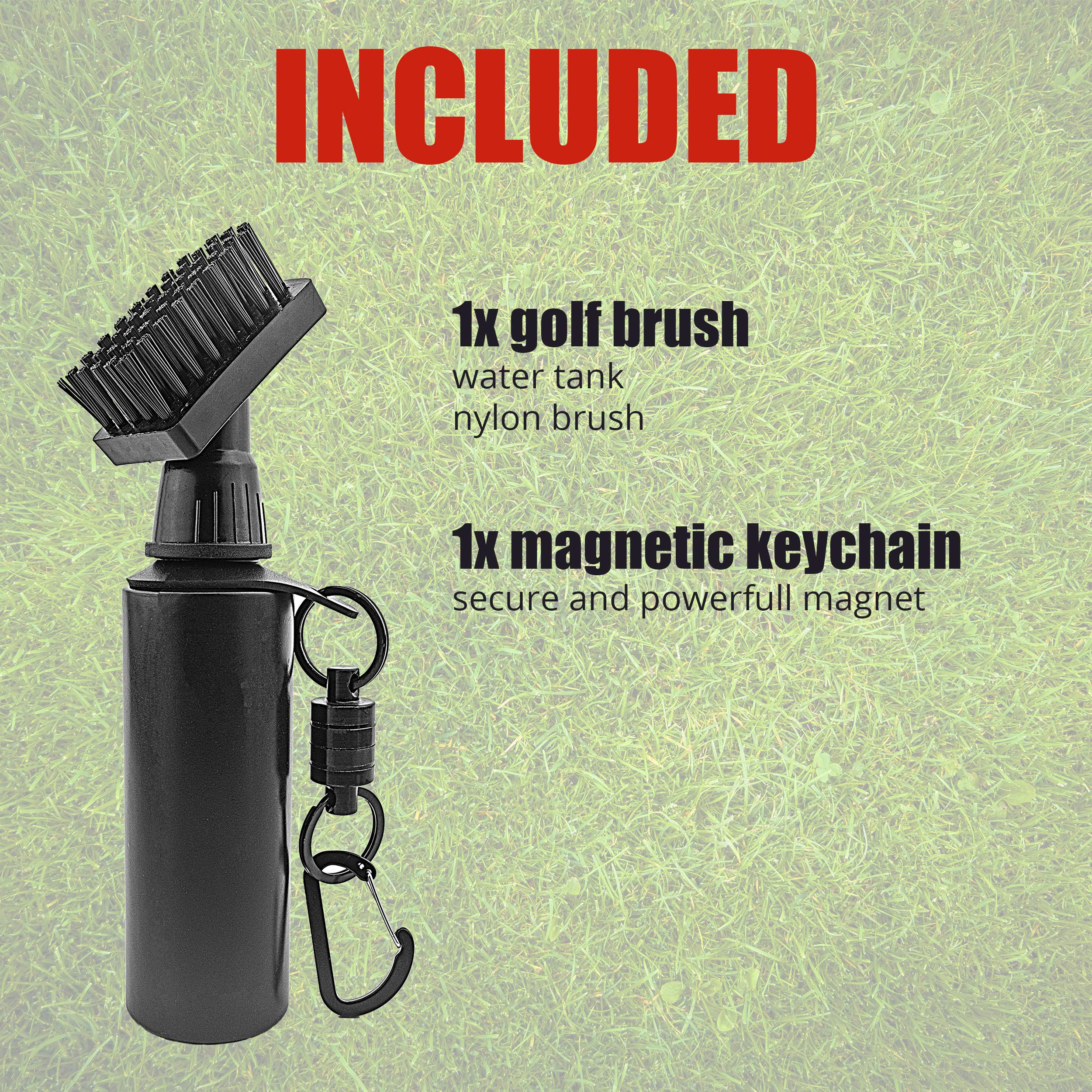 Kit per la pulizia del club di golf : spazzola pulisci mazze da golf schiumosa con serbatoio acqua/sapone + portachiavi magnetico + portachiavi magnetico + asciugamano per mazze da golf + asciugamano per palline da golf (gli asciugamani sono opzionali)
