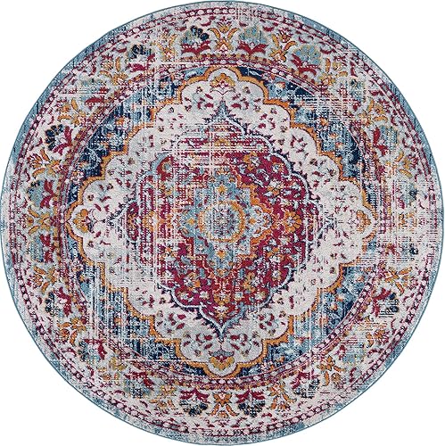 Miniatura 3 de Britney Red - Alfombra redonda grande de 8 pies, alfombra para sala de estar, comedor o dormitorio, alfombra de entrada interior, entrada,