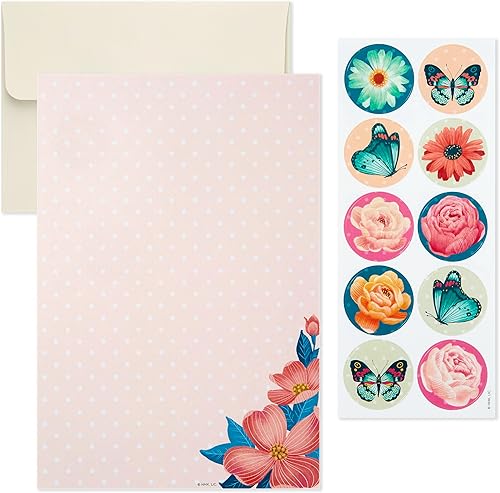 Miniatura 4 de Hallmark Juego de papelería con organizador de escritorio, floral (10 tarjetas en blanco con sobres, 20 hojas de escritura con sobres, bloc de notas