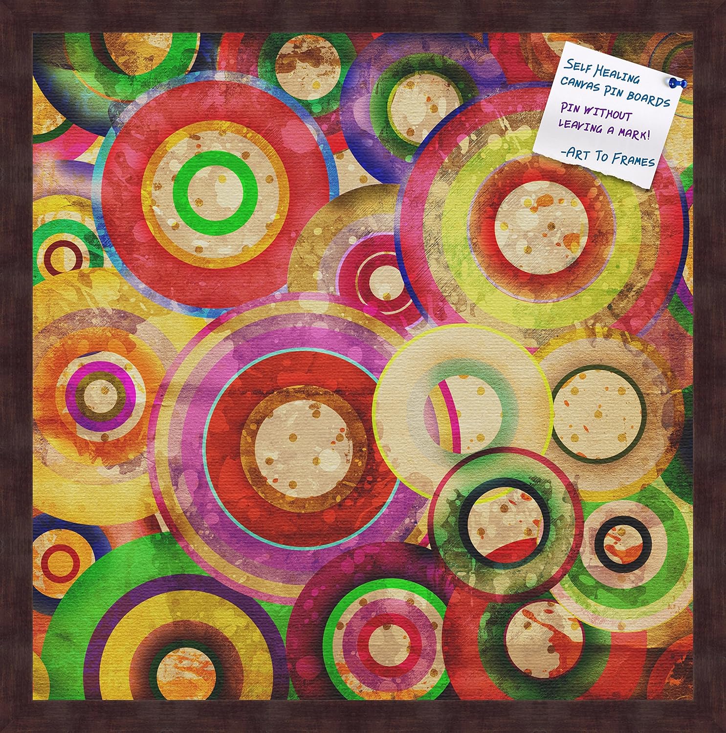PinPix decorative pin cork bulletin board made from self-healing canvas, Psychedelic Retina Disc printed at 20x20 Inches and framed in Coffee(WOM1343)