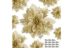 15 PCS Gold Poinsettia Flower Artificial