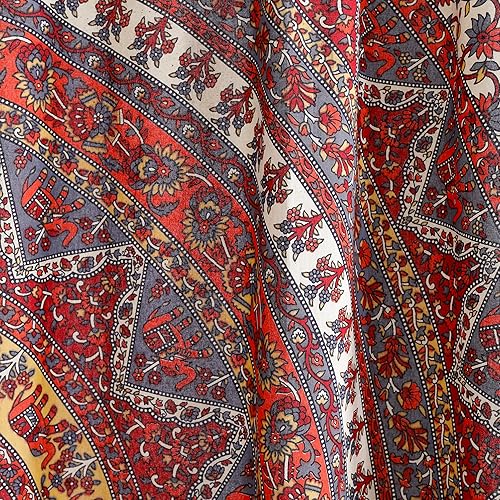 Miniatura 5 de Popular Handicrafts Paneles de cortina indios hippie bohemio hermoso elefante mandala blanco roto rojo