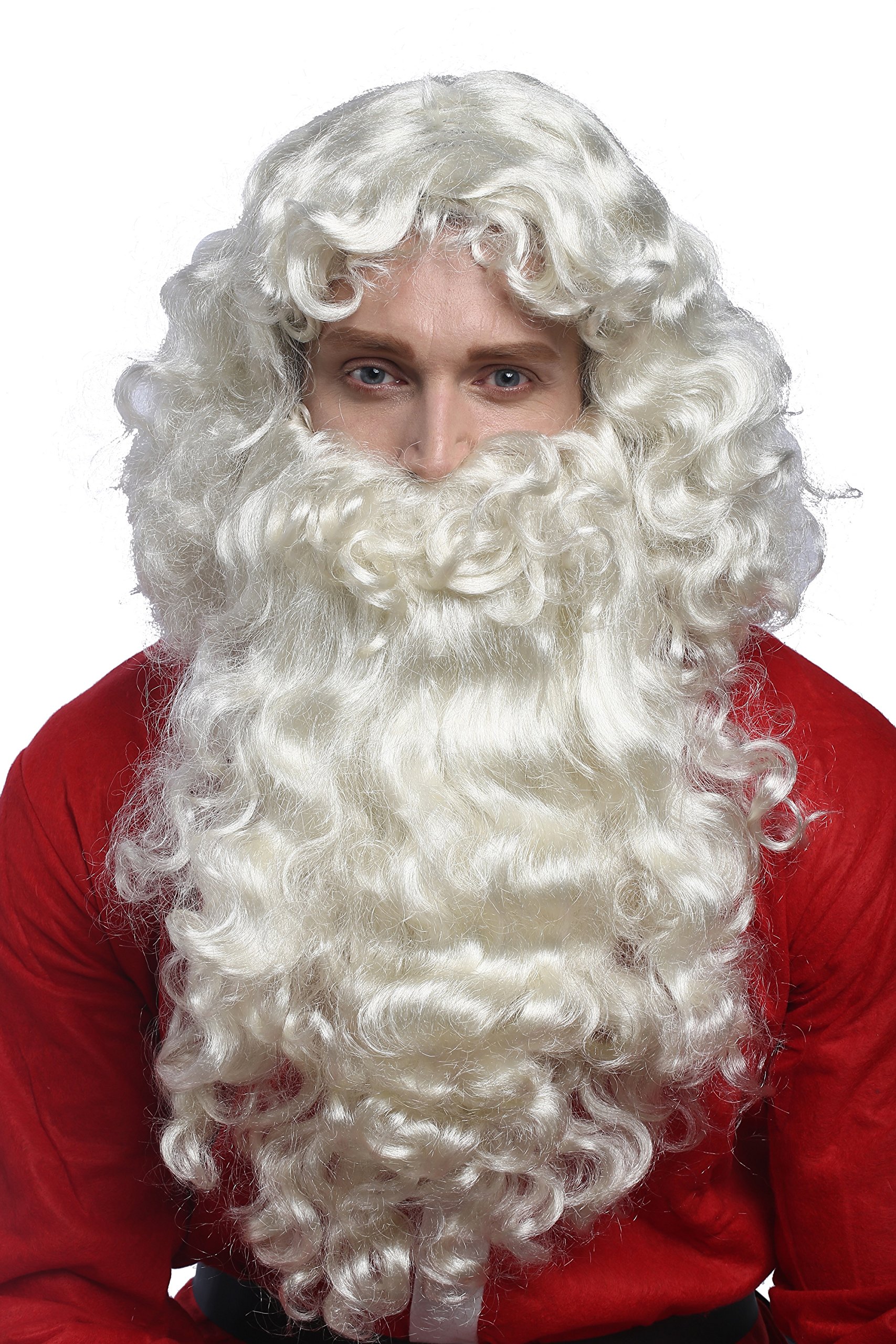WIG ME UP Peluca Y Barba Set Deluxe – Ayudante De Papá Noel, Ruprecht, Profeta O Mago, Color Rojo Oscuro, Talla Adulto 60 Cm, Fibra Sintética