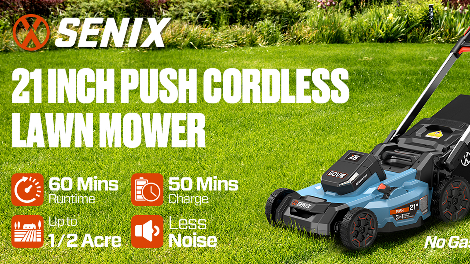 Amazon.com : SENIX X6 60 Volt Max* 21-Inch 3-in-1 Cordless Push