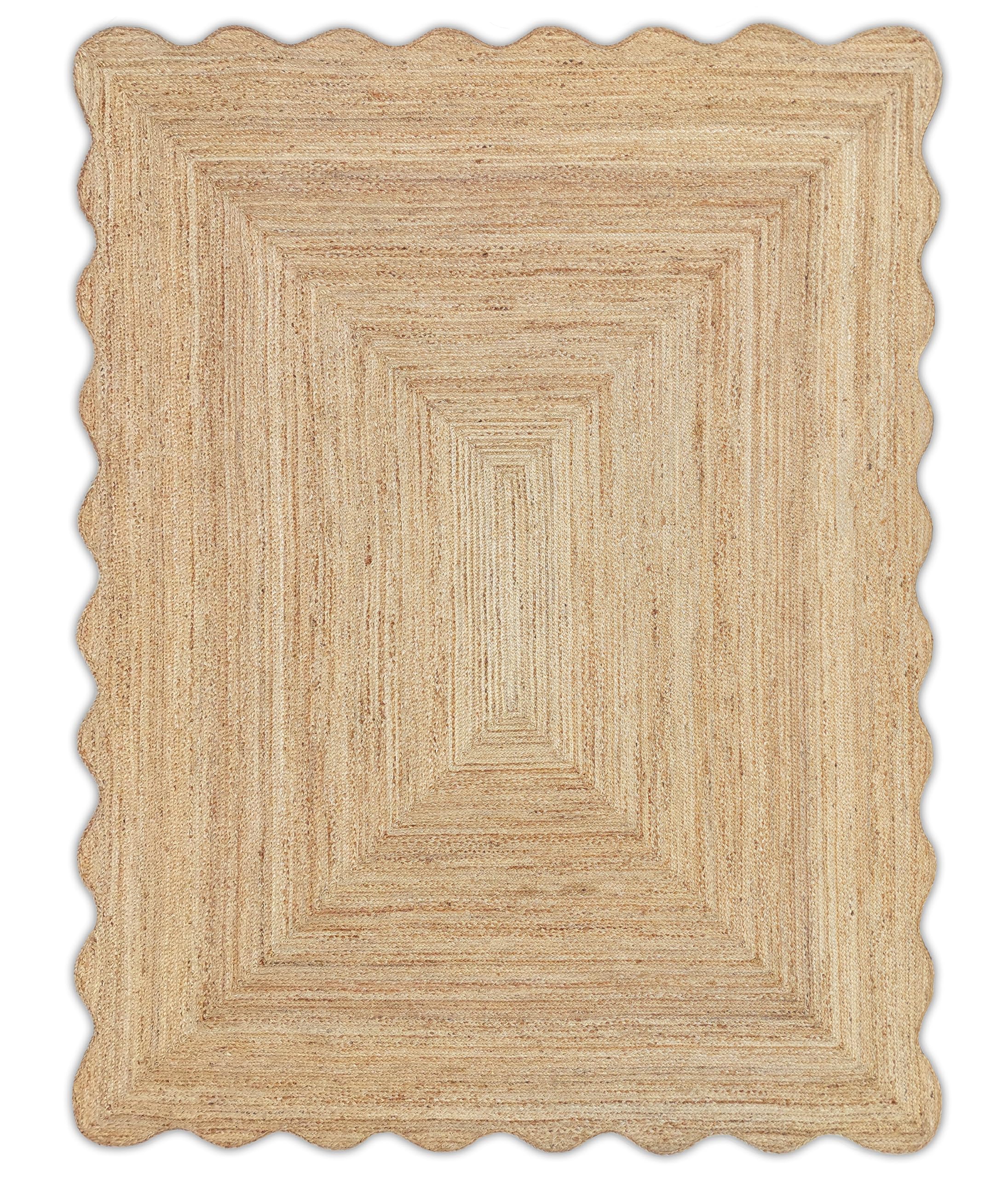 Weaving Village Wave Scalloped Natural Jute Rug - Boho Braided Area, Coastal Farmhouse Scallop, Natural (11'x14')