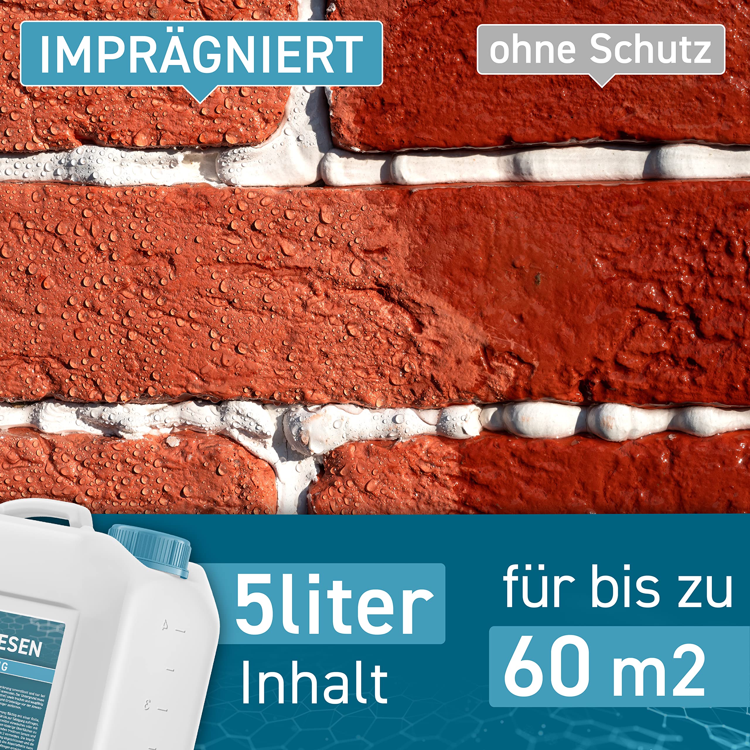 PLINTEX® Steinimprägnierung Außen & Innen 5 L für ca 40-60m² - Universelle Fassaden & Stein Imprägnierung für Naturstein, Beton, Granit & Pflasterstein - Stein-Versiegelung I Made in Germany