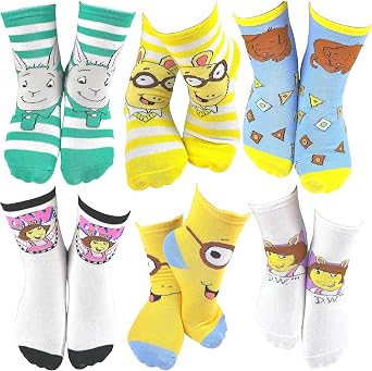PBS Kids Arthur Popular Characters Fun Silly Cartoon Kids Socks - 6 Pair