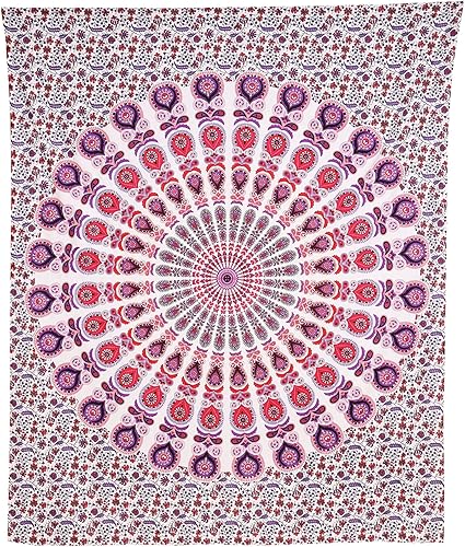 Miniatura 100 de Tapiz hippie indio bohemio psicodélico dorado mandala de pavo real azul dorado para colgar en la pared (naranja marrón, King (88 x 104 pulgadas)