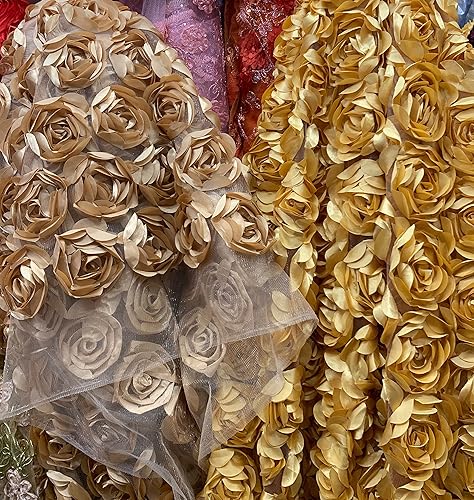 Miniatura 3 de Maci Gold-B 10057 - Roseta de satén de poliéster floral 3D sobre tela de malla