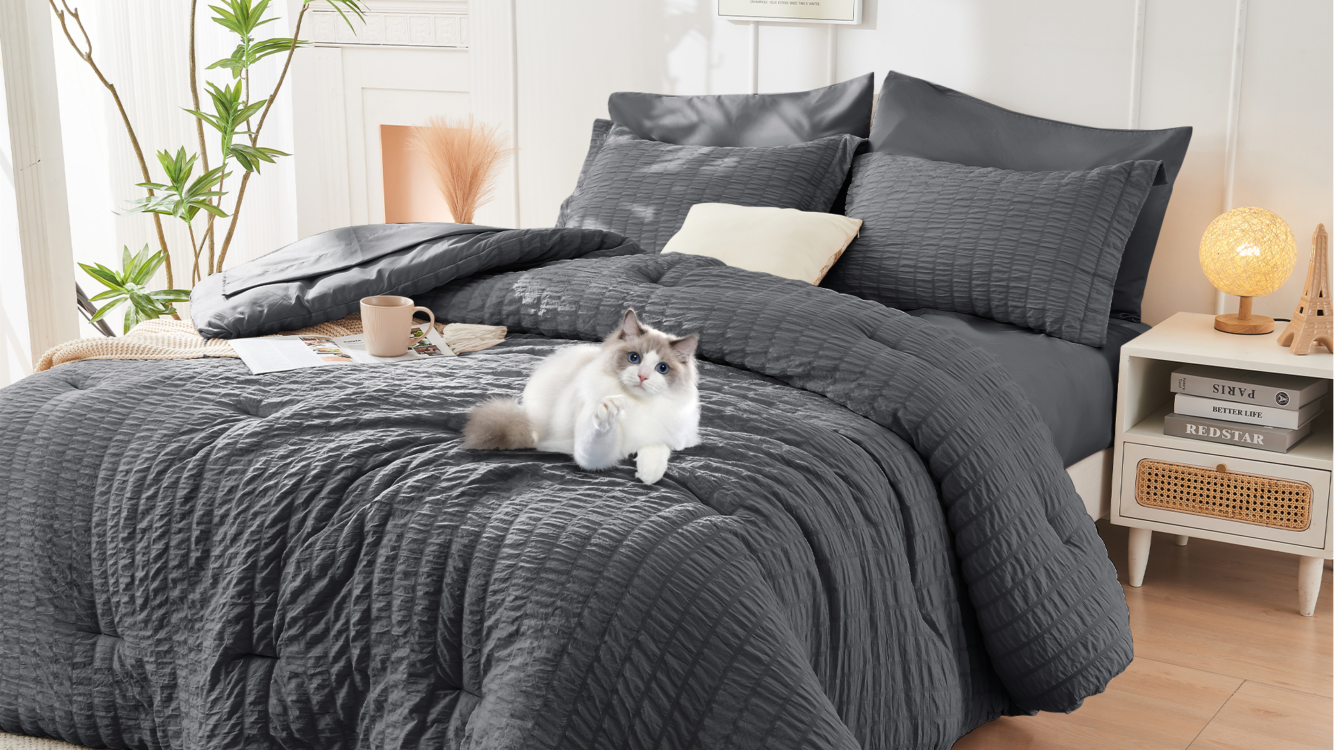 Amazon.com: HYMOKEGE Full Size Comforter Sets Seersucker 7 Pieces ...