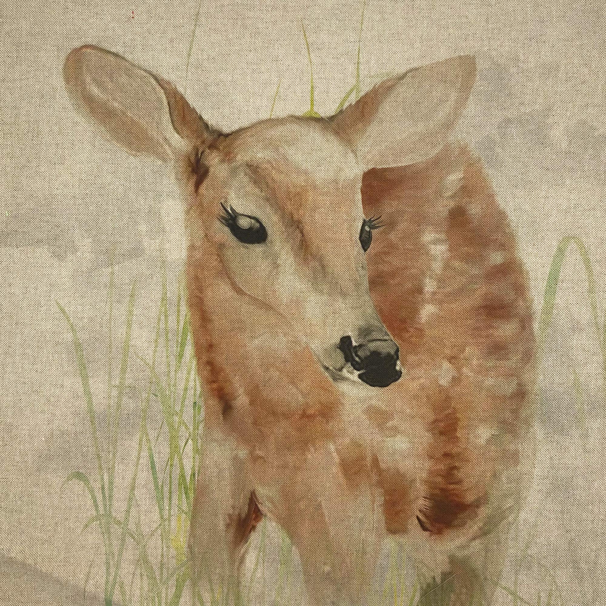 Discover Lifestyle & Fashion Fabrics Beige Fawn Animal Watercolour Woodlands Digital Print Design Cotton Rich Linen Look Fabric For Bunting Blinds Craft Quilting Patchwork & Upholstery | Sold Per Panel