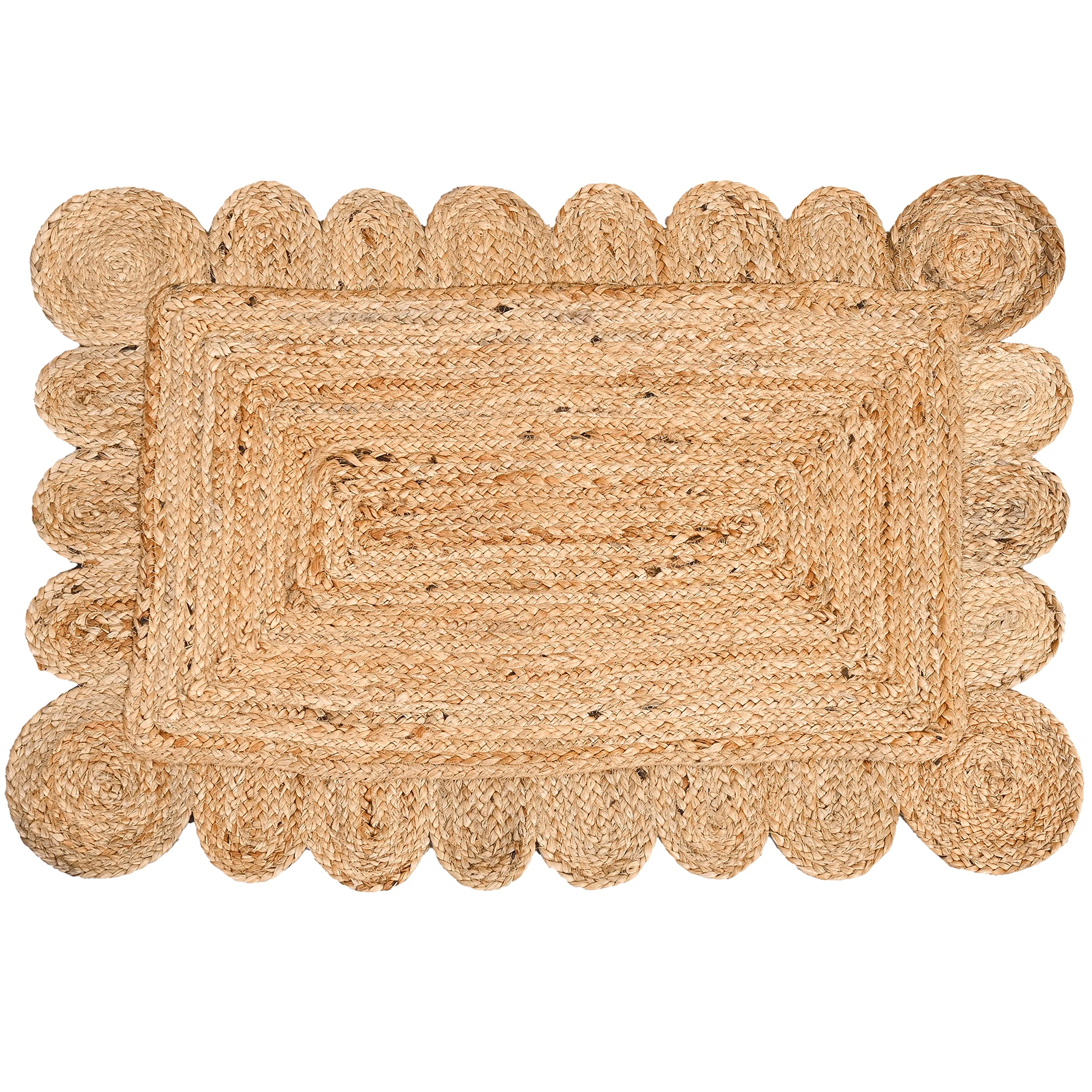 KLAVATE Scalloped Home Decor Braided Bohemian Jute Classic Quality Made Natural Hand Woven Area Rug