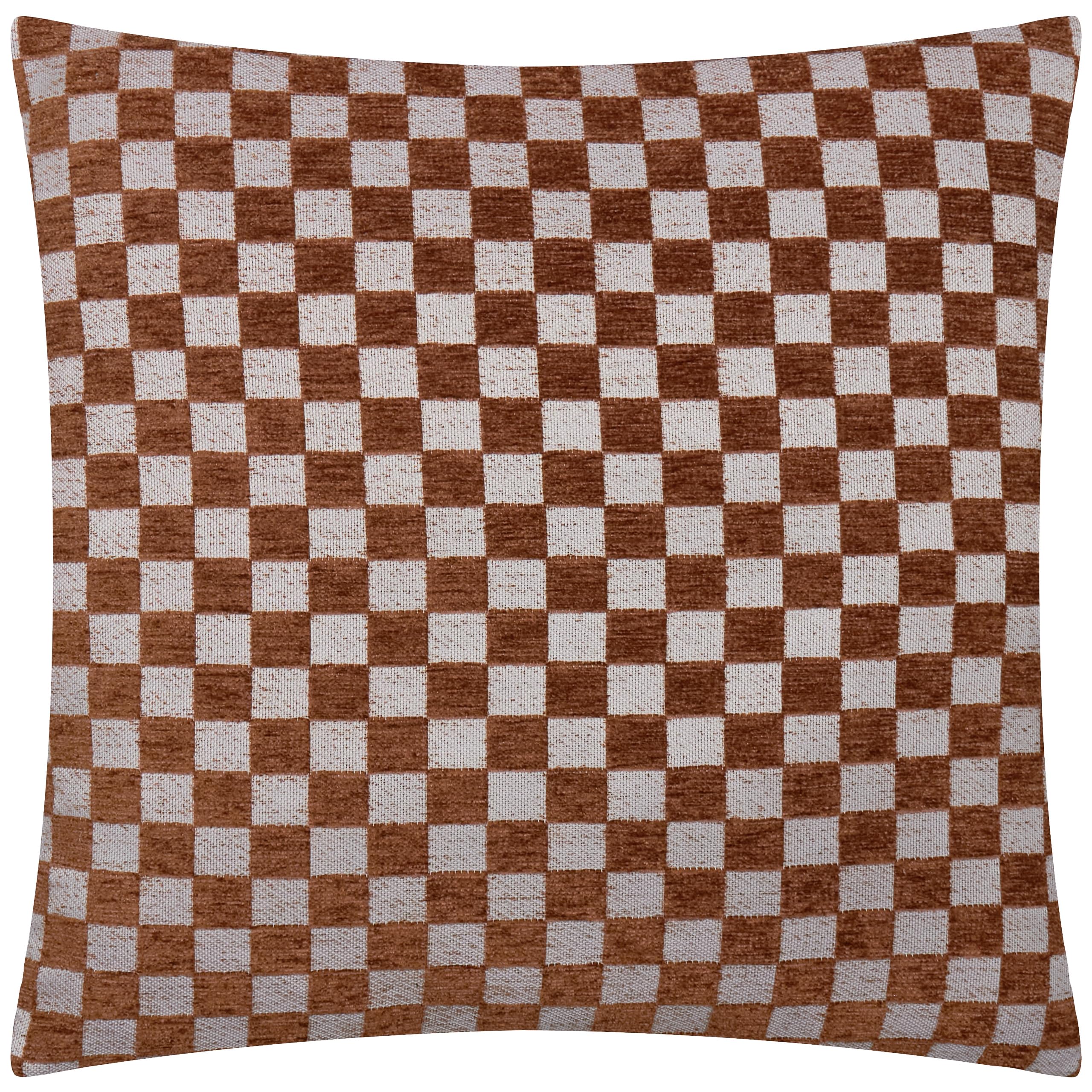 furn. Hoem Larro Cushion Cover – Textured Checkerboard Jacquard Chenille Decorative Case (Copper – 45x45cm)