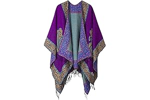 Cozy and Stylish: Vintage-Patterned Poncho Shawl for Ageless Women