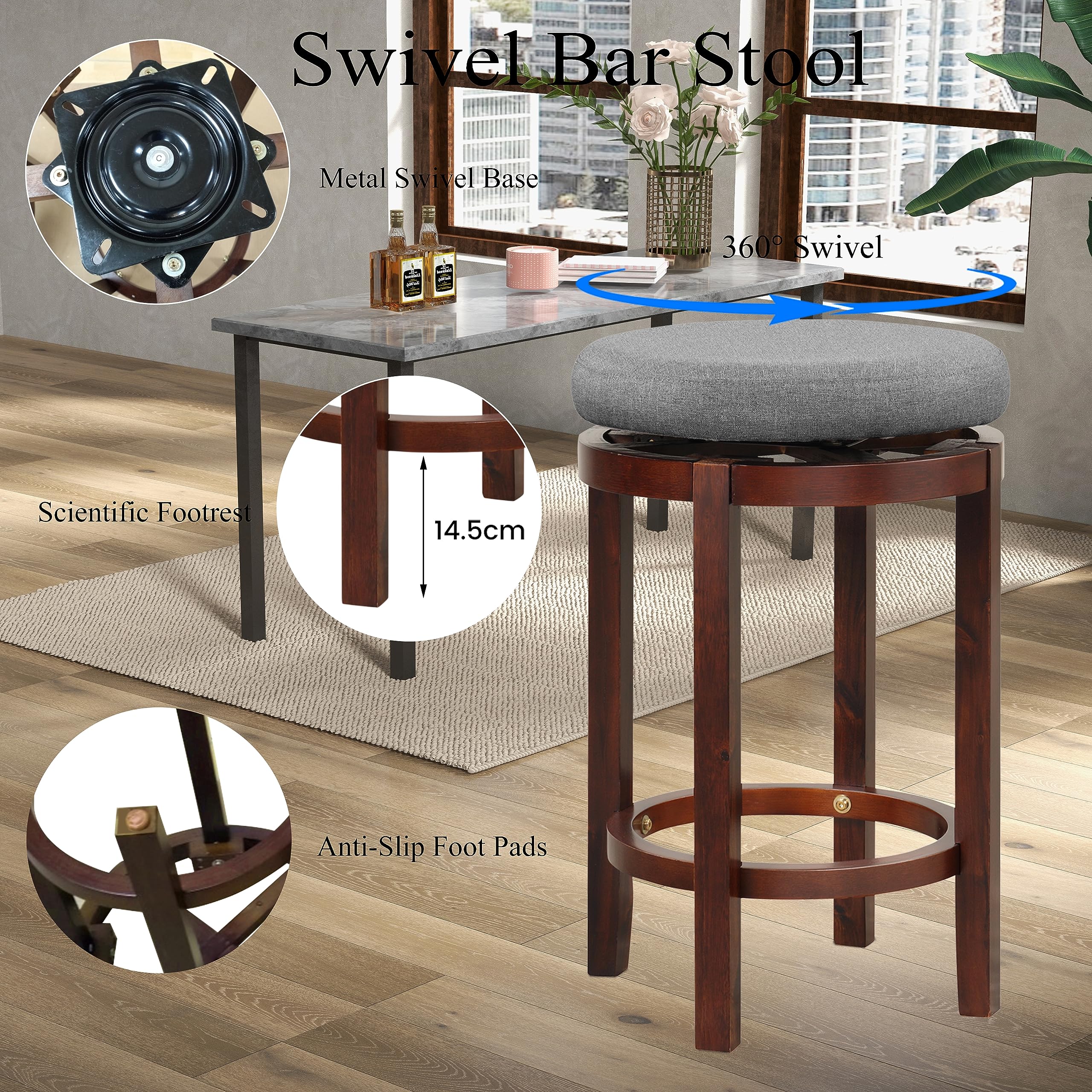 2 Tabourets De Bar Pivotants 360° – Tissu Bouclé, Confort Ergonomique