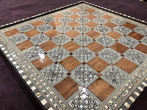 Miniatura 3 de Tablero de ajedrez con incrustaciones de nácar egipcio hecho a mano (16.8 pulgadas m07)