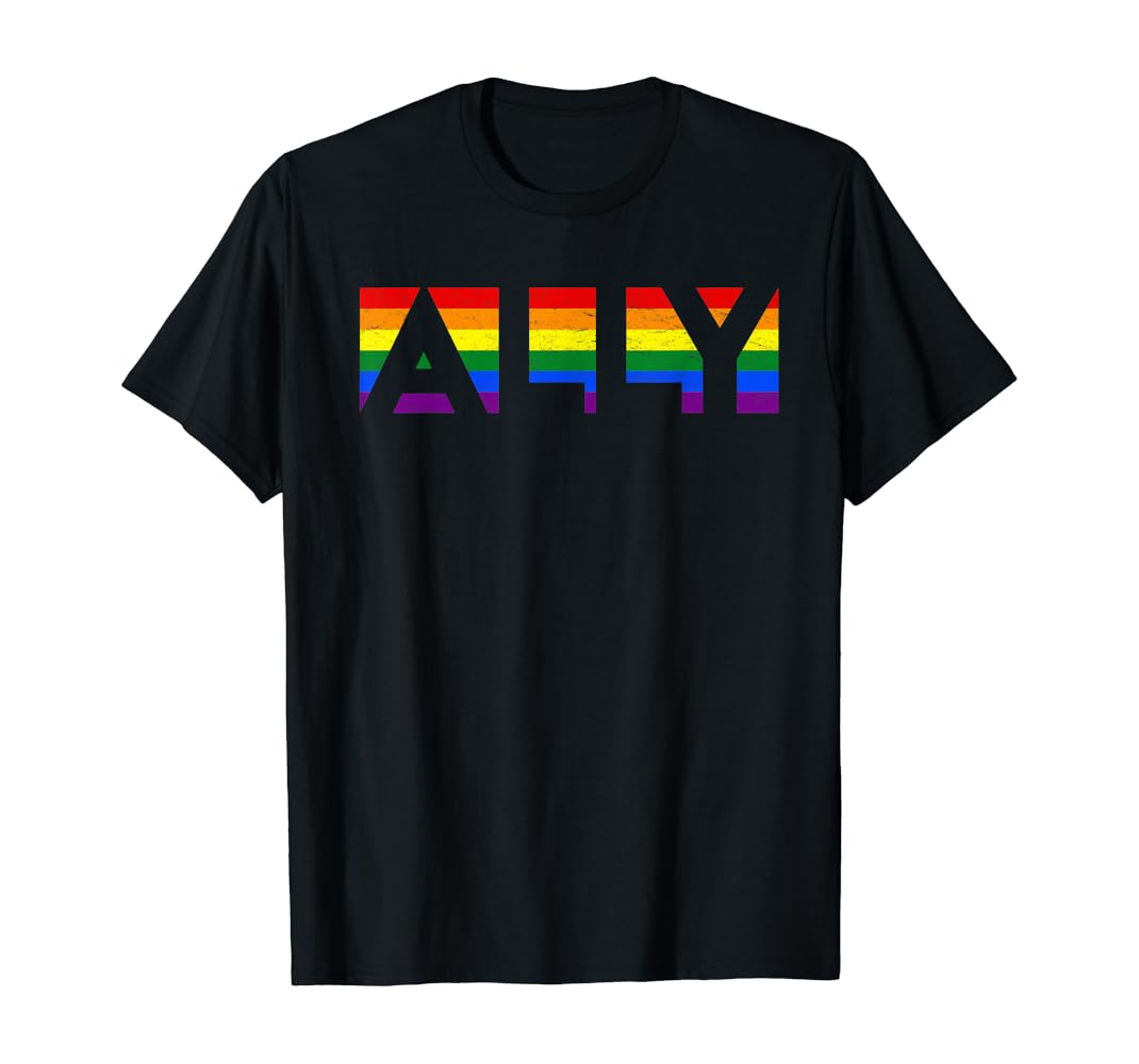 ALLY LGBTQ Rainbow Pride Flag Lesbian Gay Vintage T-Shirt