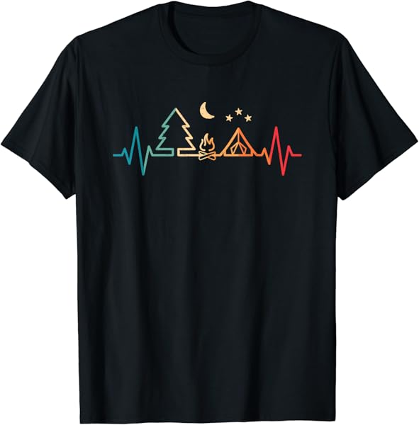 Retro Camping Outdoor Heartbeat Nature Camper Hiking T-Shirt
