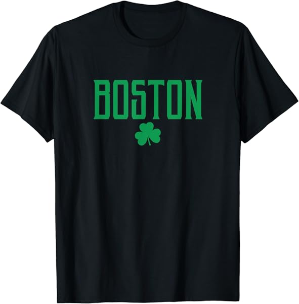 Boston Text Irish Shamrock Green Print T-Shirt