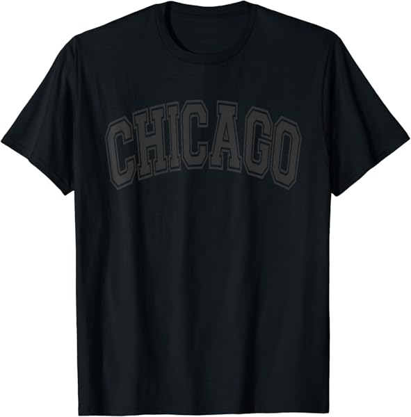 Chicago Arched Style Text Black with Black Print T-Shirt