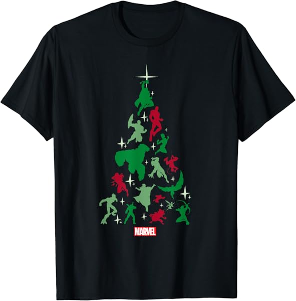 Marvel Avengers and Guardians of the Galaxy Christmas Tree Short Sleeve T-Shirt